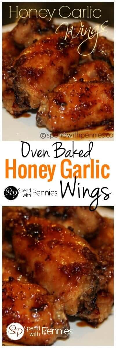 Oven Baked Honey Garlic Wings, closeup of Oven Baked Honey Garlic Wings