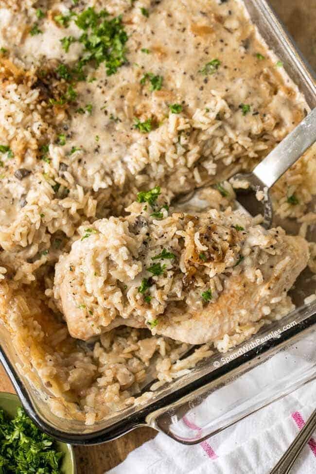 Chicken & Rice Casserole in a casserole dish