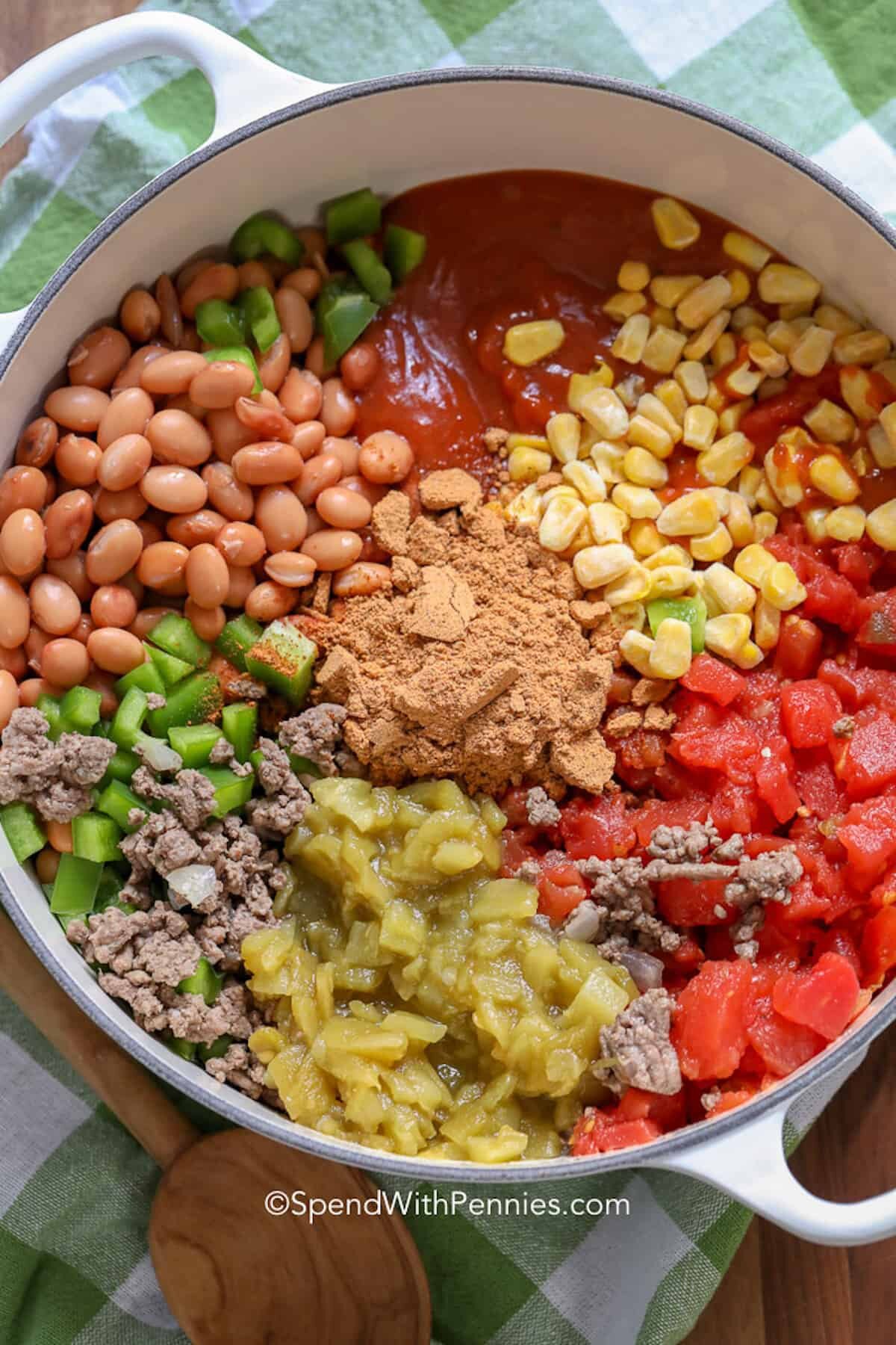 taco soup ingredients in a pot