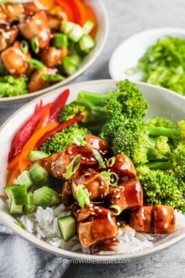 plated Teriyaki Chicken Bowls