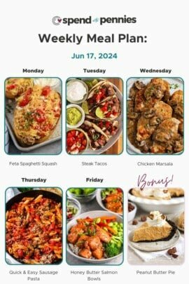 A menu showing the recipes for weekly plan for June 17