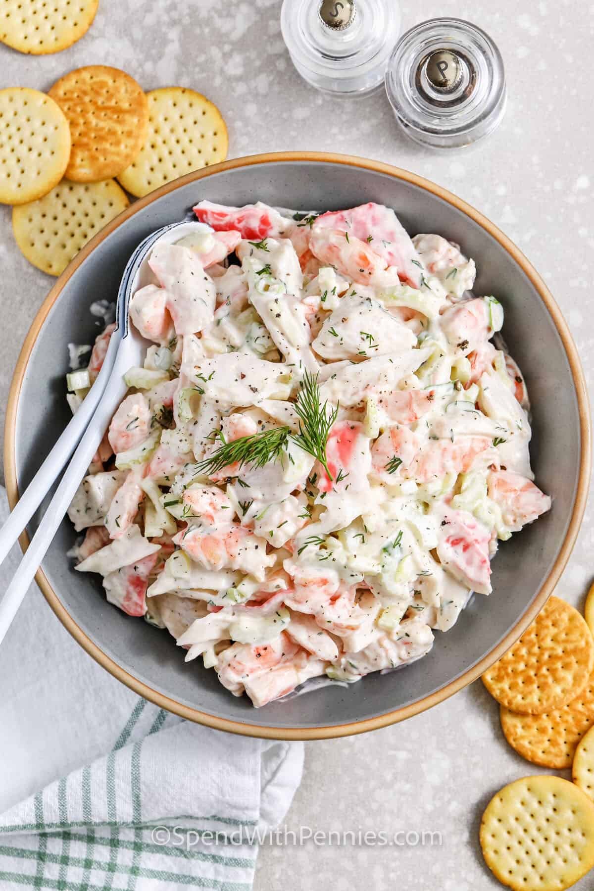 plated Seafood Salad with crackers